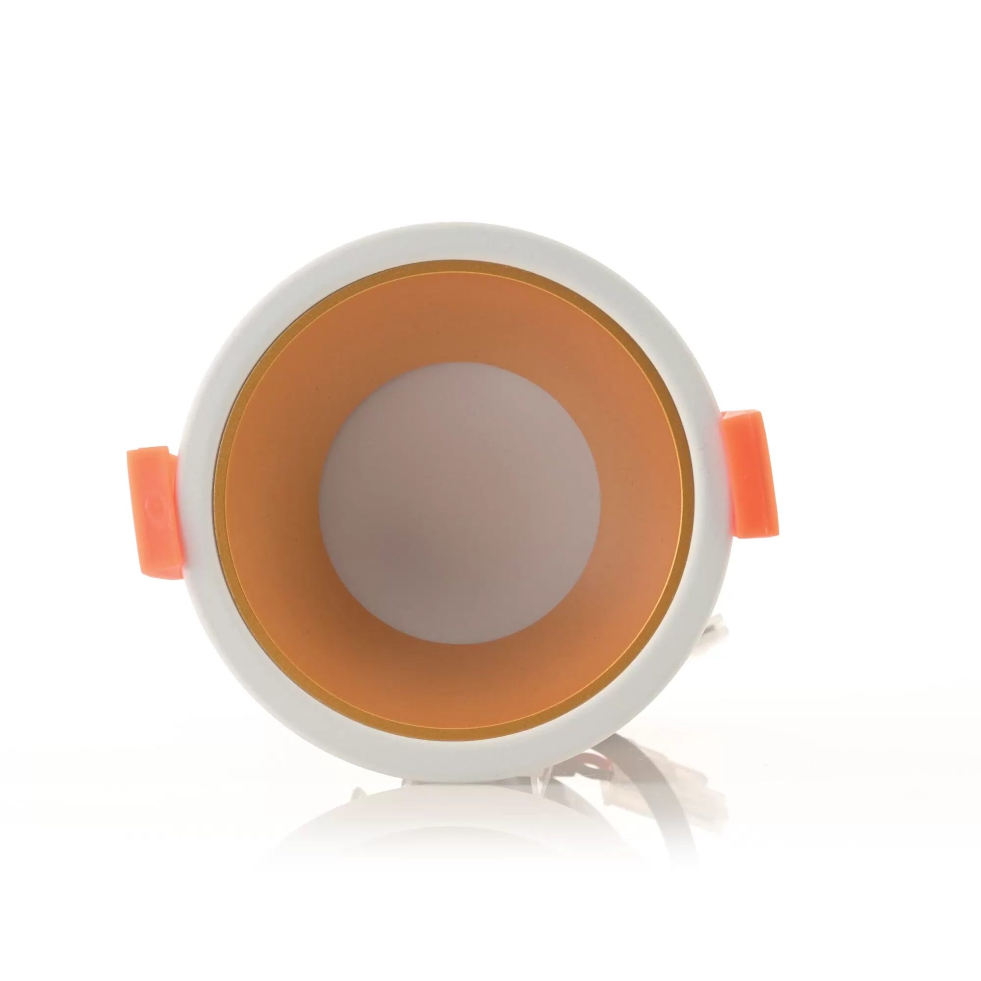 HV5529T-WG - Gleam White with Gold Insert Tri Colour Fixed Deep LED Downlight 360 degree view