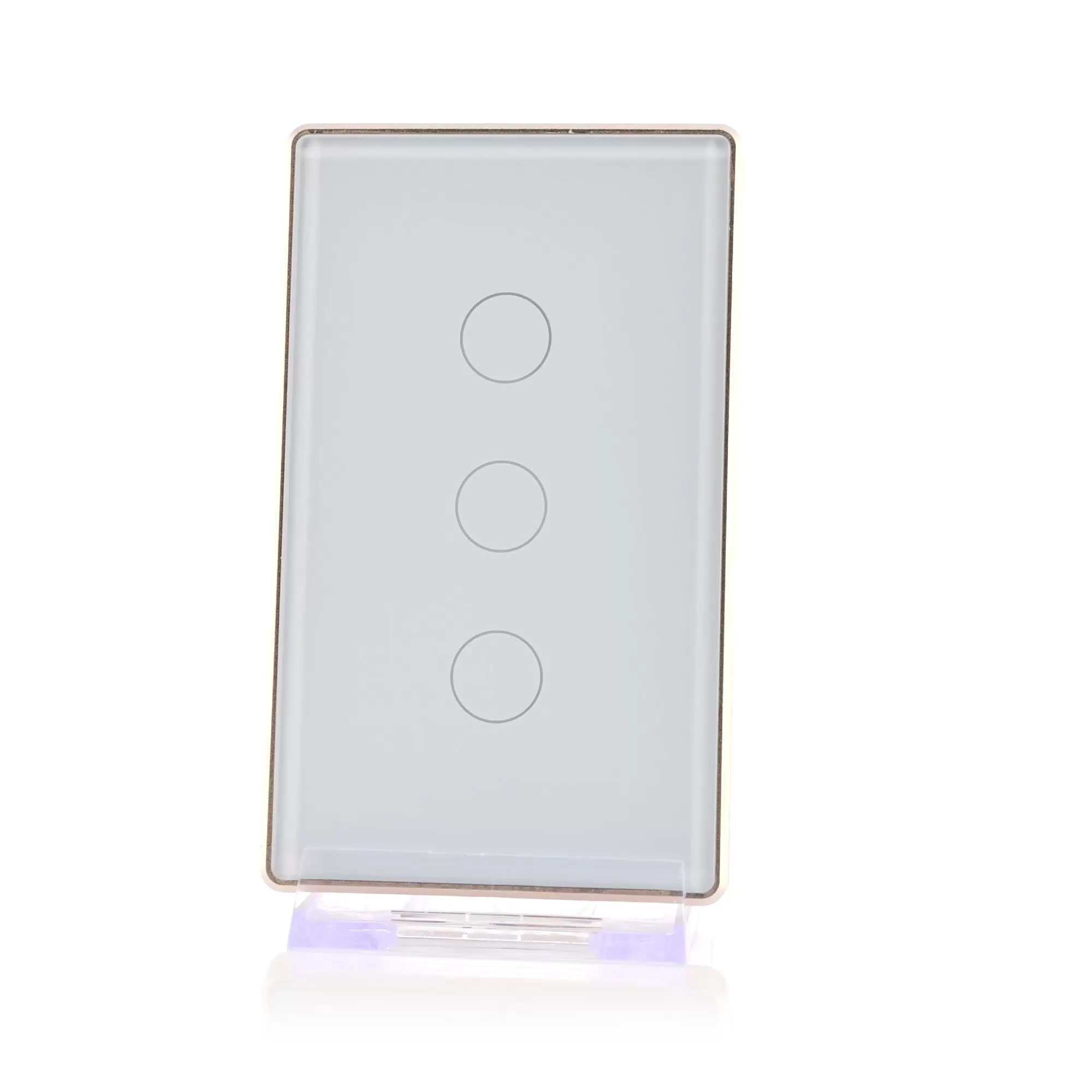 HV9120-3 - Wifi 3 Gang White with Gold Trim Wall Switch 360 degree view