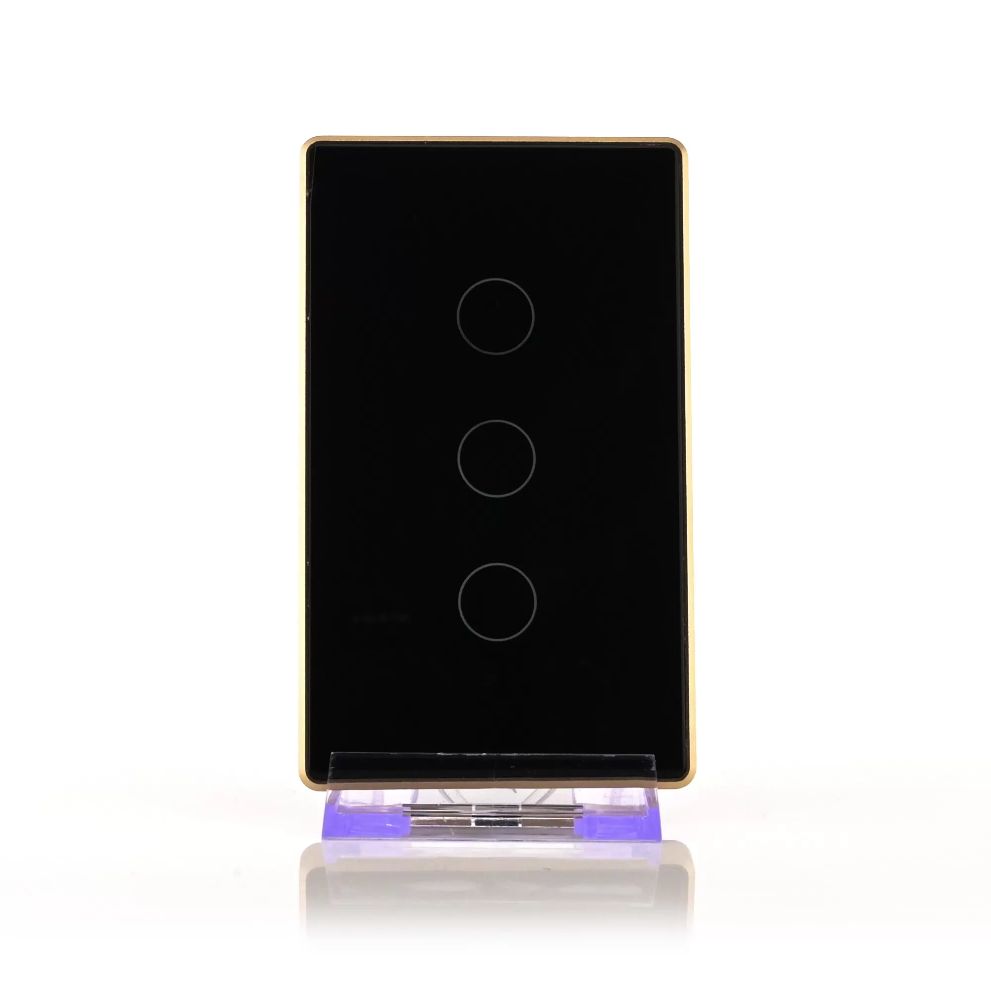 HV9220-3 - Wifi 3 Gang Black with Gold Trim Wall Switch 360 degree view